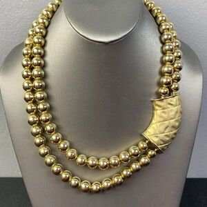 Vintage Necklace Goldtone Beaded Chunky Side Pendant 20" Long "see description"